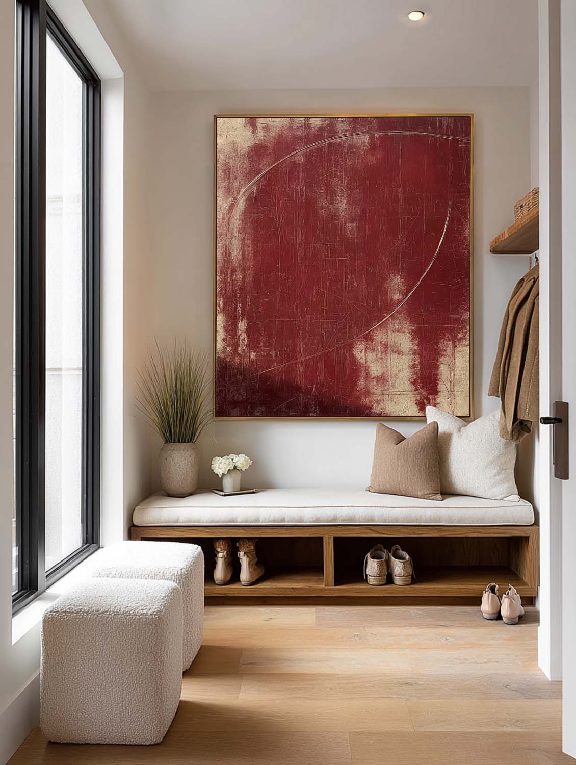 Minimalist Red Abstract Oil Painting Hand-Painted Abstract Red Canvas Art Large Red Abstract Canvas Art