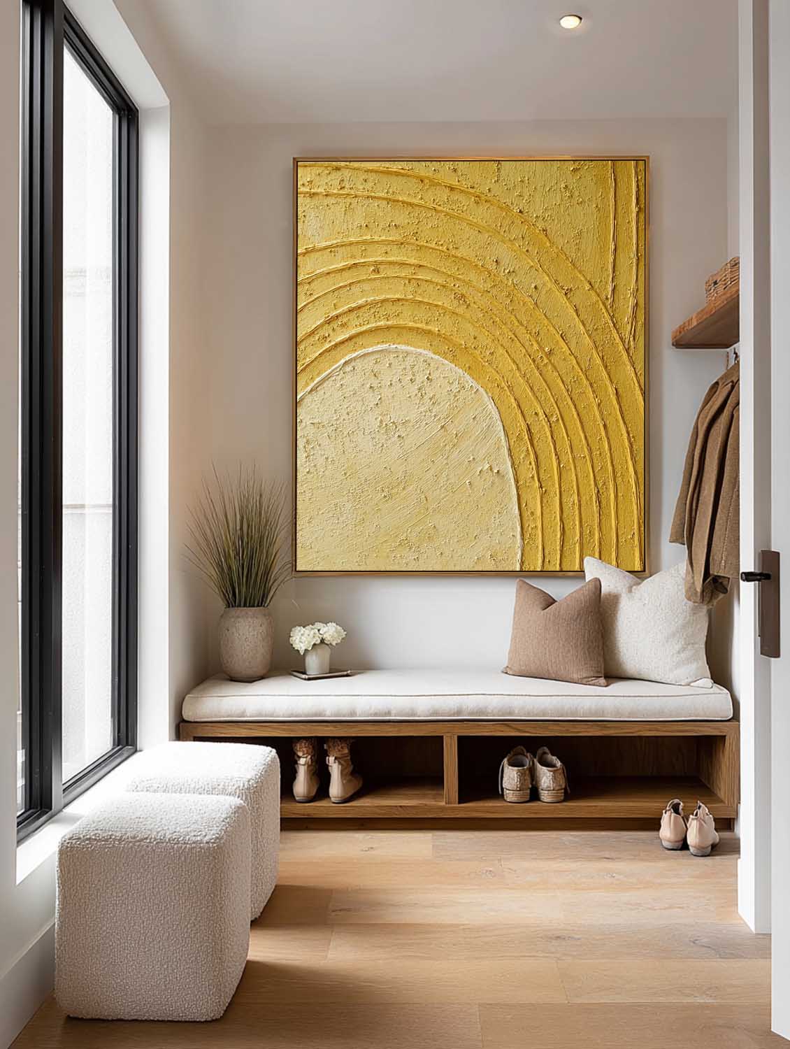 Yellow Textured Abstract Oil Painting Contemporary Gold Abstract Oil Painting Yellow Minimalist Abstract Canvas Painting