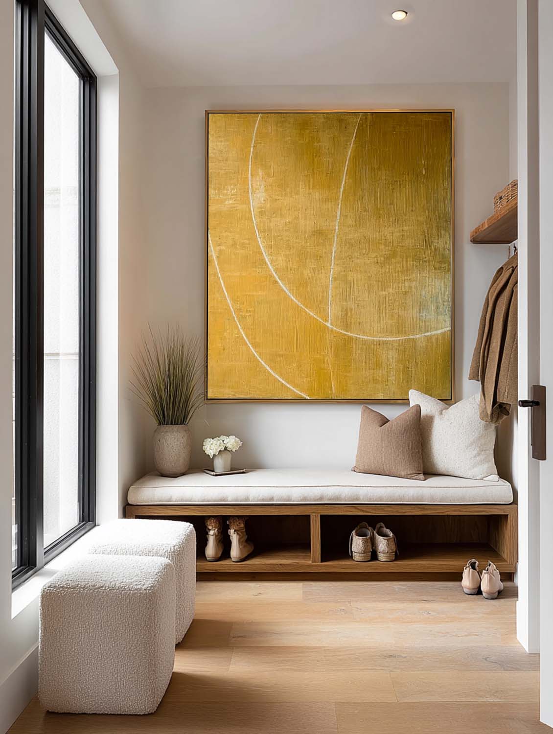 Modern Yellow Abstract Line Painting Large Yellow Abstract Line Wall Art Handmade Yellow Abstract Art On Canvas