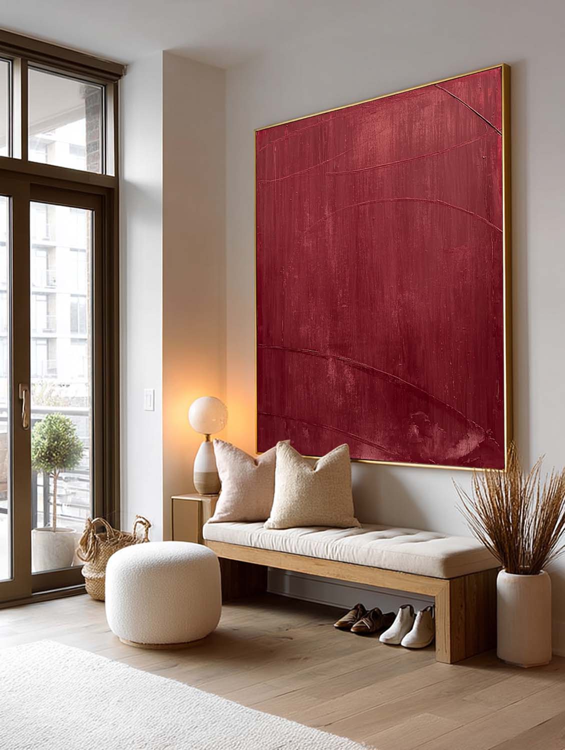 Handmade Deep Red Minimalist Abstract Wall Art Handmade Red Textured Painting Burgundy Textured Abstract Artwork