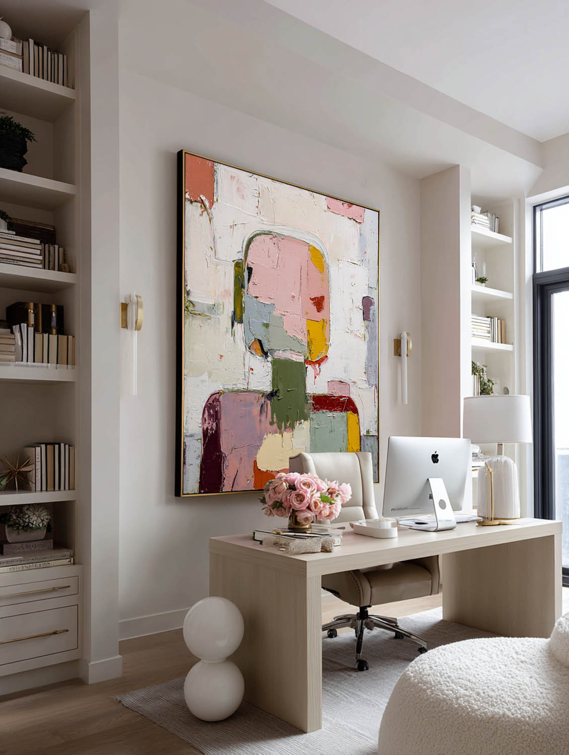 Original Brown and White Oil Painting Contemporary Abstract Oil Painting Large Blue Abstract Canvas Art