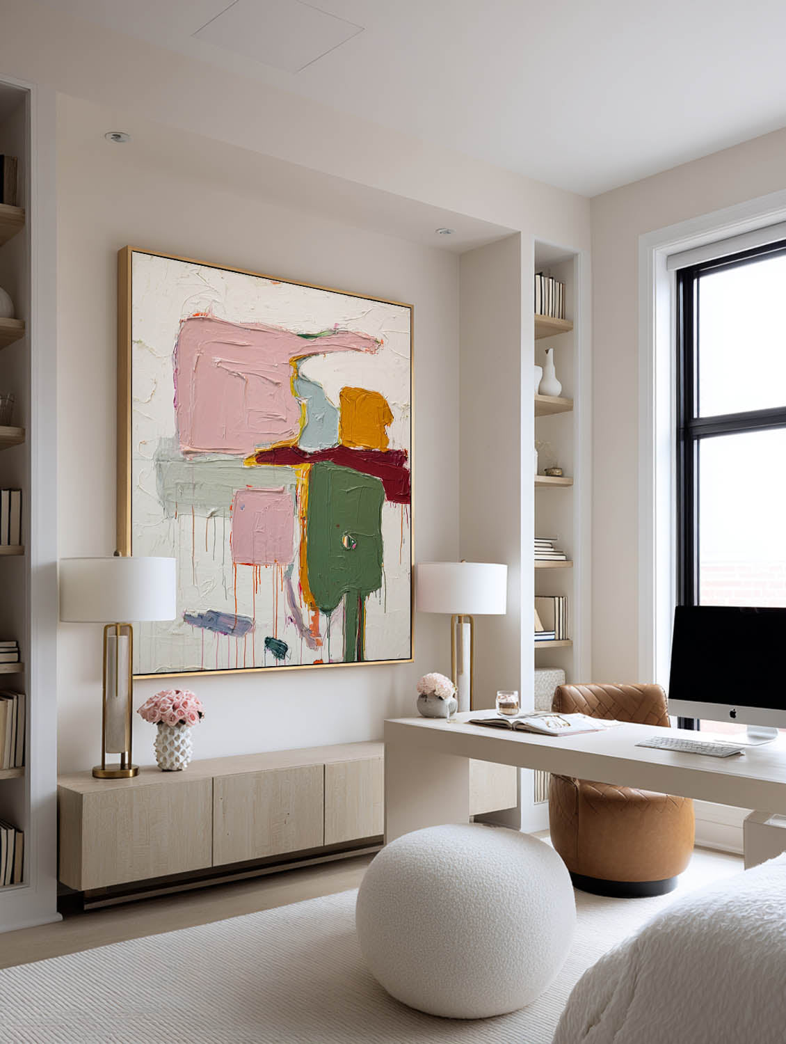 Vertical Multicolor Abstract Oil Painting Multicolor Textured Wall Art Handmade Abstract Canvas Artwork