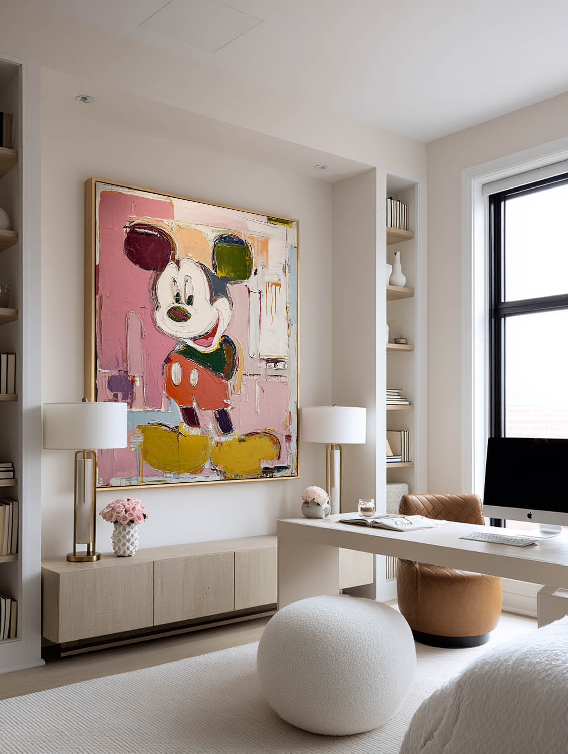 Large Abstract Mickey-Inspired Painting Colorful Textured Abstract Mickey Wall Art Handmade Cartoon Painting On Canvas