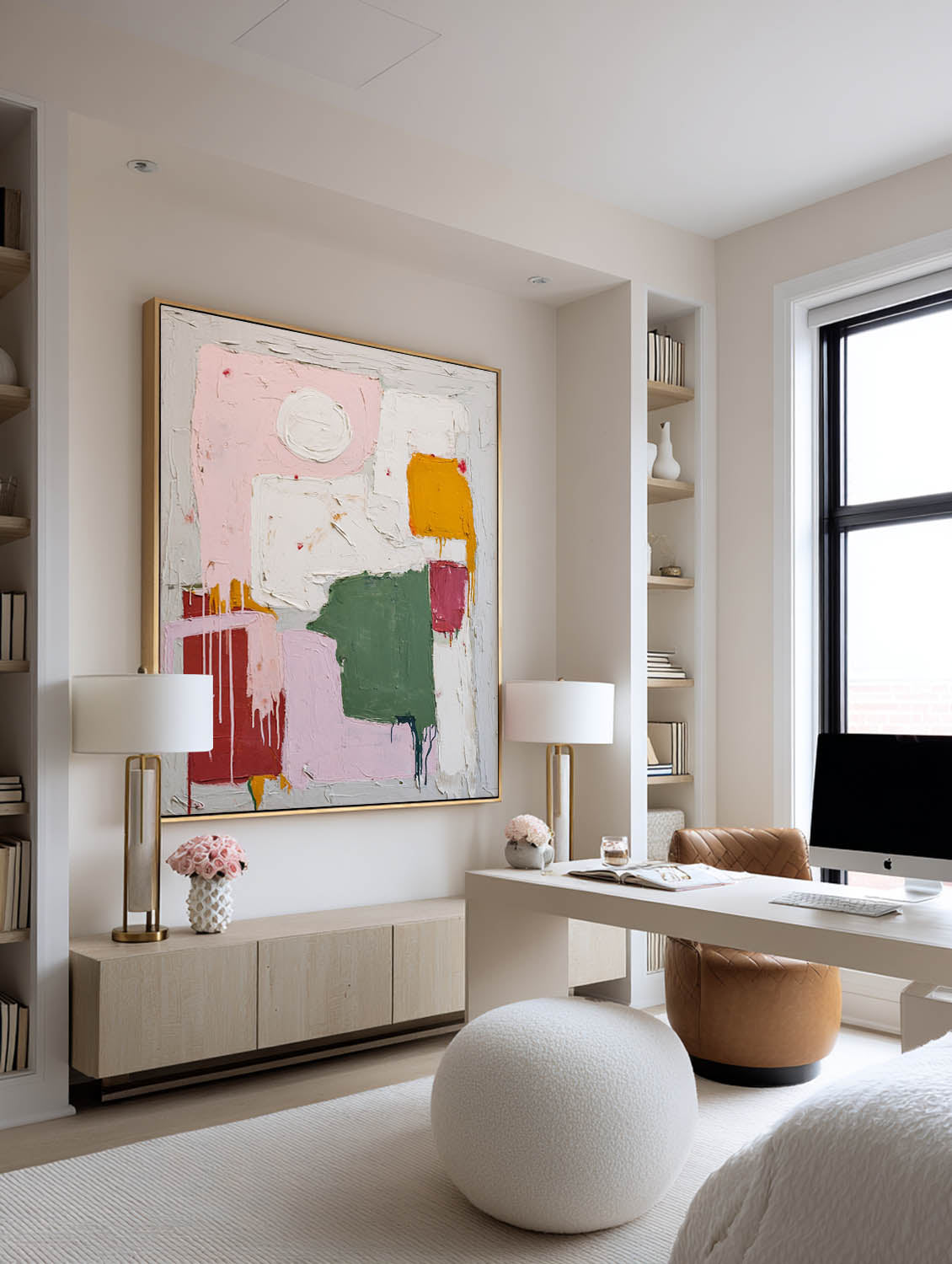 Large Multicolor Minimalist Abstract Painting Modern Multicolor Minimalist Abstract Wall Art Hand-Painted Textured Oil Painting