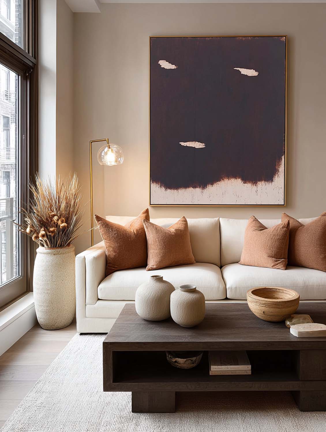 Dark Brown Minimalist Abstract Painting Contemporary Brown Abstract Wall Art Large Dark Brown Abstract Oil Painting