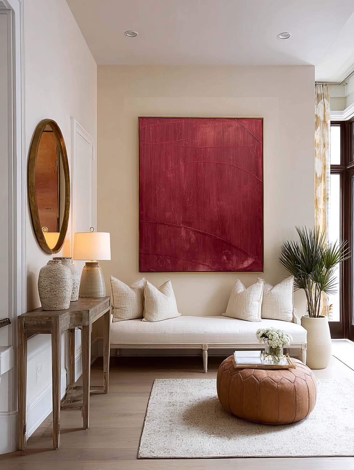 Handmade Deep Red Minimalist Abstract Wall Art Handmade Red Textured Painting Burgundy Textured Abstract Artwork