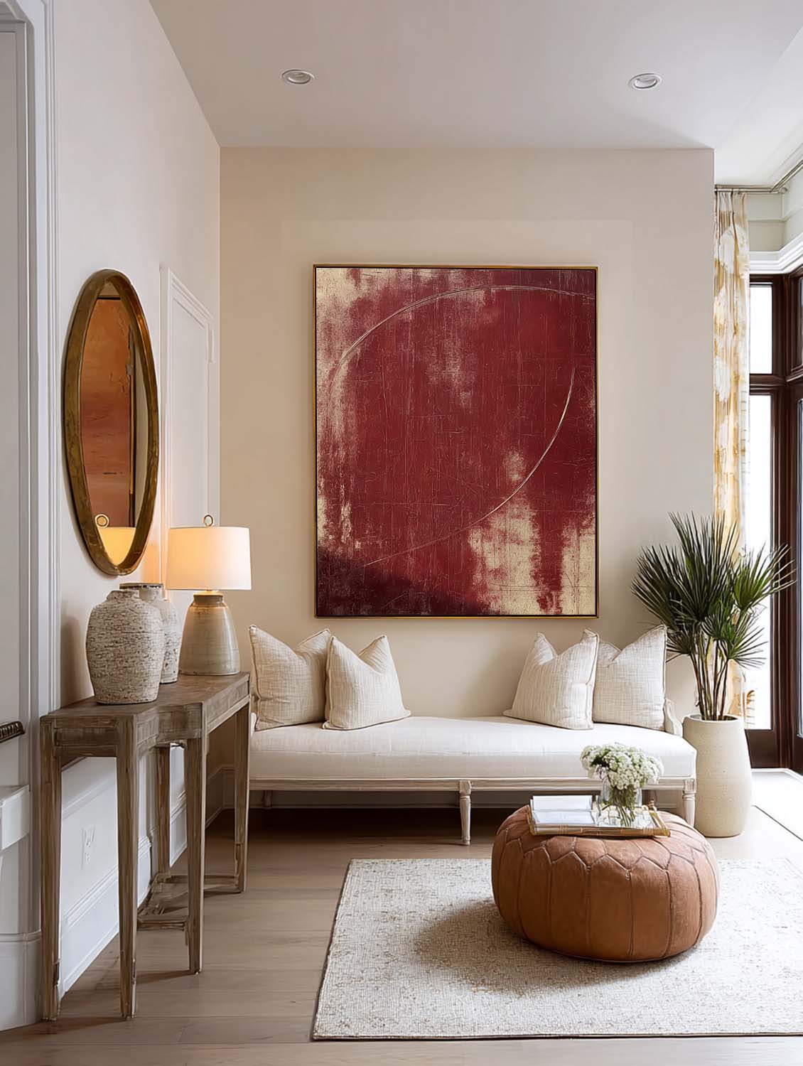 Minimalist Red Abstract Oil Painting Hand-Painted Abstract Red Canvas Art Large Red Abstract Canvas Art