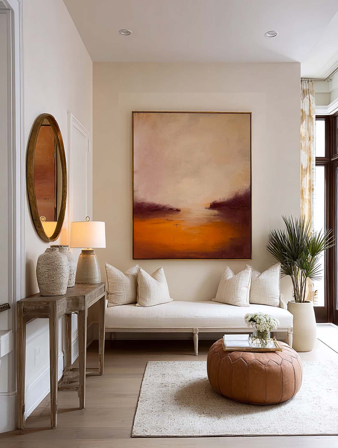 Minimalist Abstract Sunset Landscape Painting Handmade Abstract orange Landscape Wall Art Modern Sunset Oil Painting