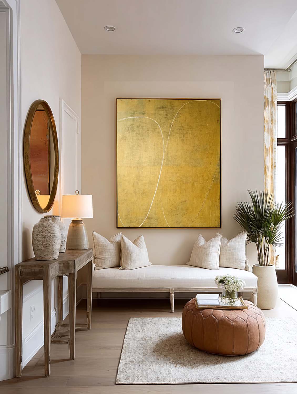 Minimalist Yellow Abstract Line Art Oil Painting Modern Abstract Yellow Line Art On Canvas Handmade Abstract Yellow Wall Art