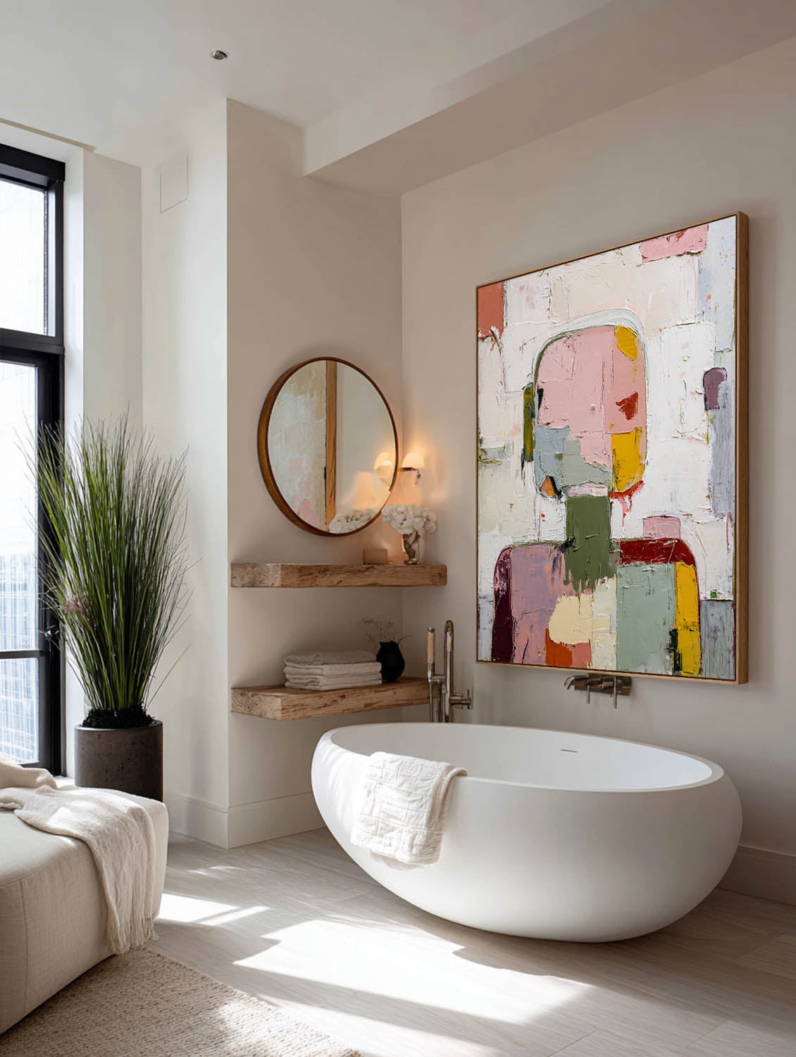Original Brown and White Oil Painting Contemporary Abstract Oil Painting Large Blue Abstract Canvas Art