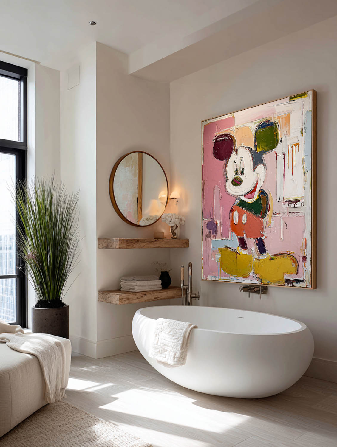 Large Abstract Mickey-Inspired Painting Colorful Textured Abstract Mickey Wall Art Handmade Cartoon Painting On Canvas