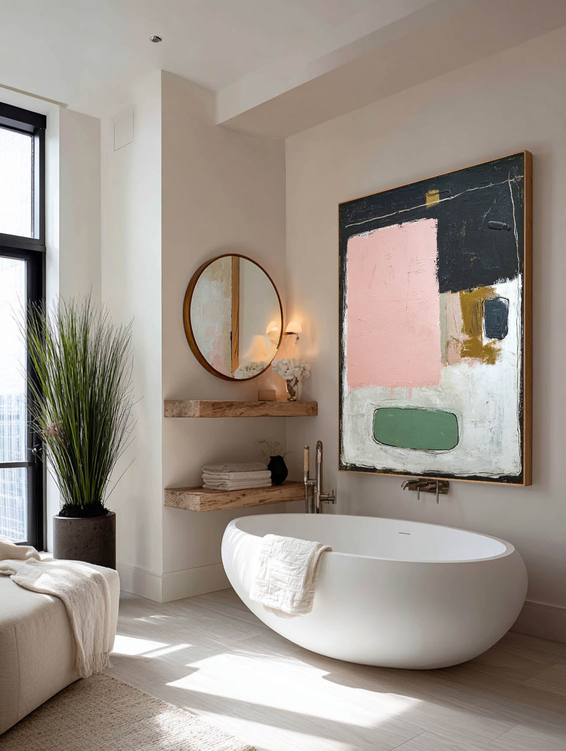 Large Black Pink And White Minimalist Abstract Painting Handmade Multicolor Abstract Wall Art Colorful Abstract Canvas Painting