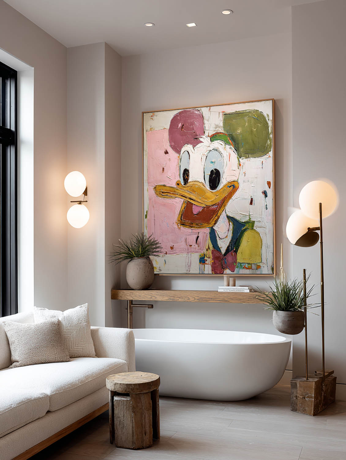 Hand-Painted Donald Duck Wall Art Donald Duck Abstract Oil Painting Colorful Abstract Cartoon Decor