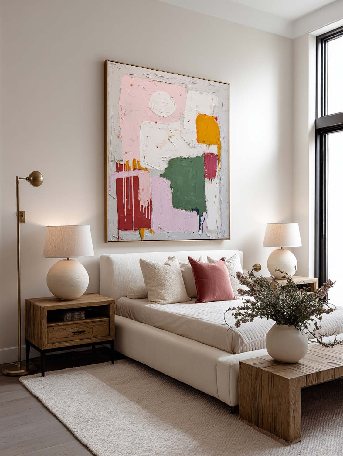 Large Multicolor Minimalist Abstract Painting Modern Multicolor Minimalist Abstract Wall Art Hand-Painted Textured Oil Painting
