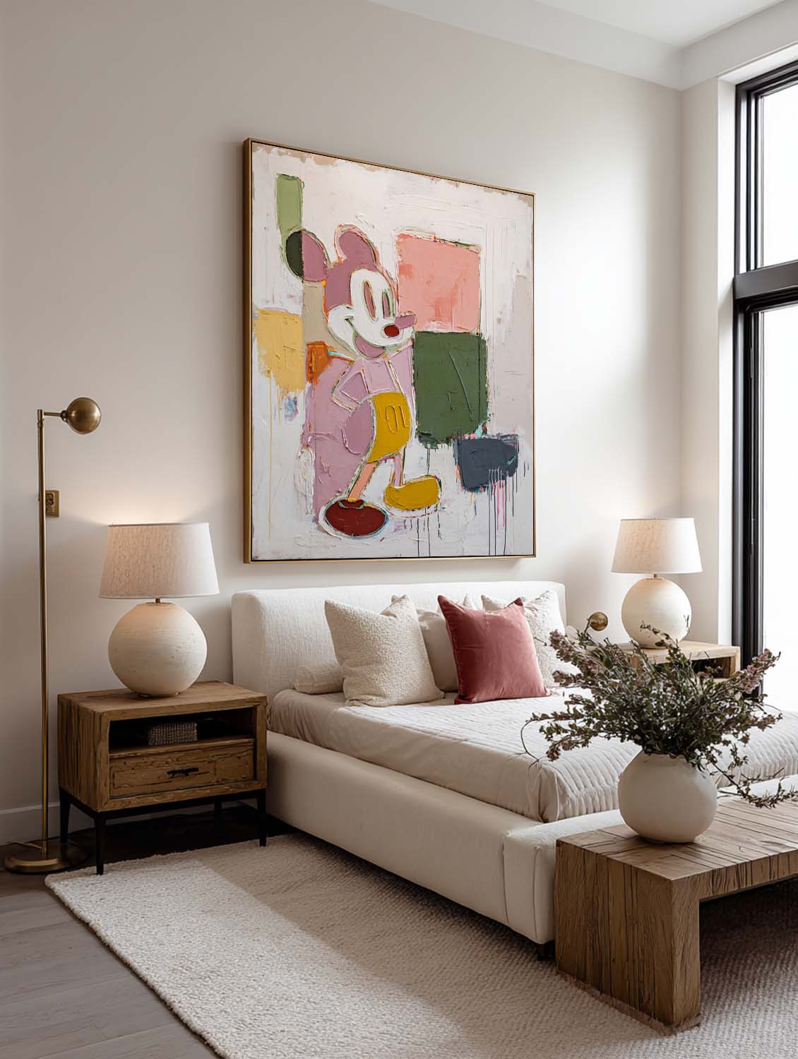 Vertical Mickey Abstract Oil Painting Handmade Vertical Cartoon Abstract Painting Colorful Mickey Canvas Wall Art