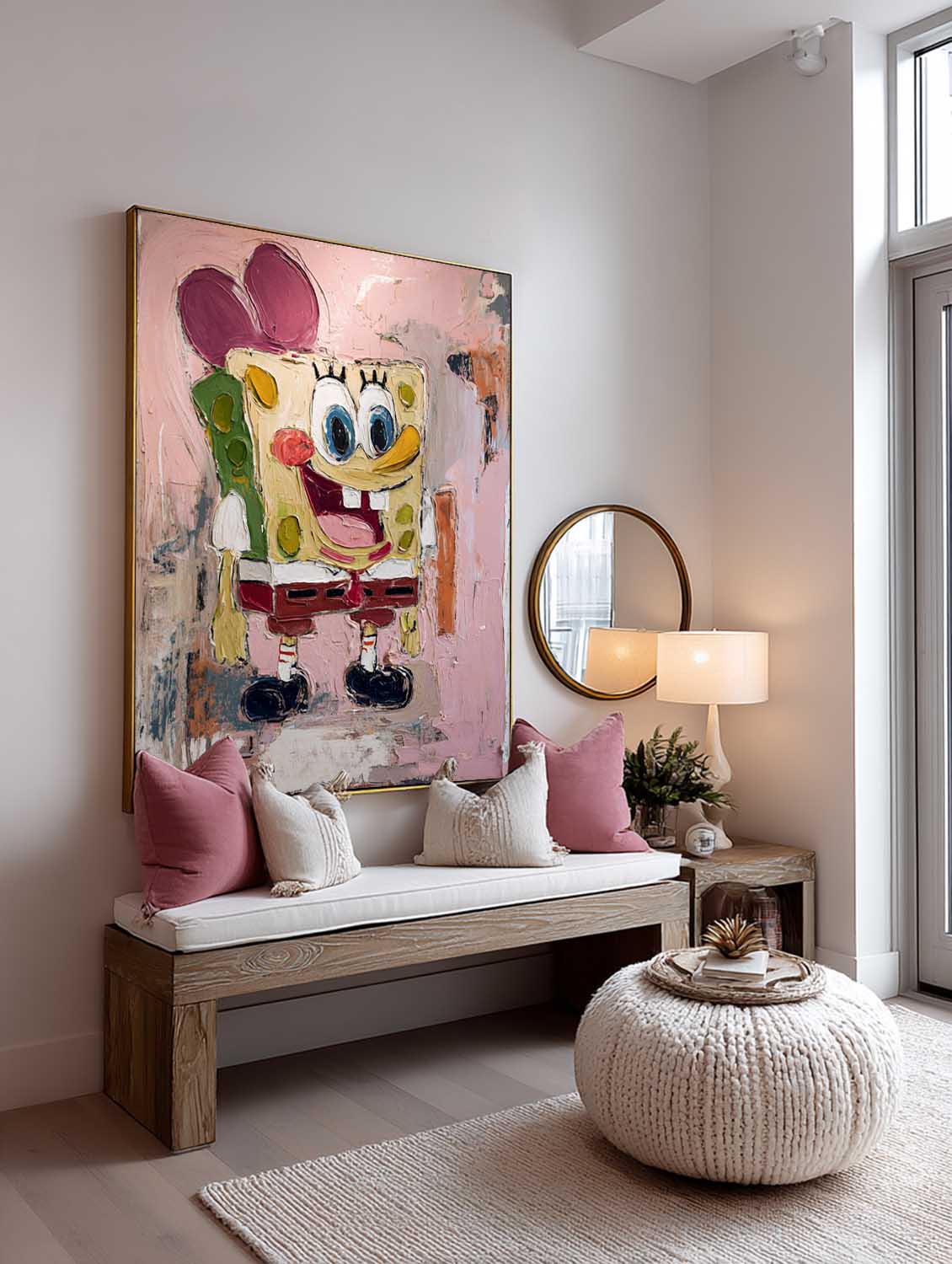 Minimalist Abstract Spongebob Texture Painting Contemporary Colorful Abstract Spongebob Wall Art Large Spongebob Painting