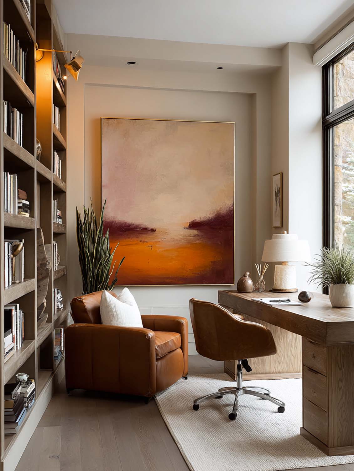 Minimalist Abstract Sunset Landscape Painting Handmade Abstract orange Landscape Wall Art Modern Sunset Oil Painting