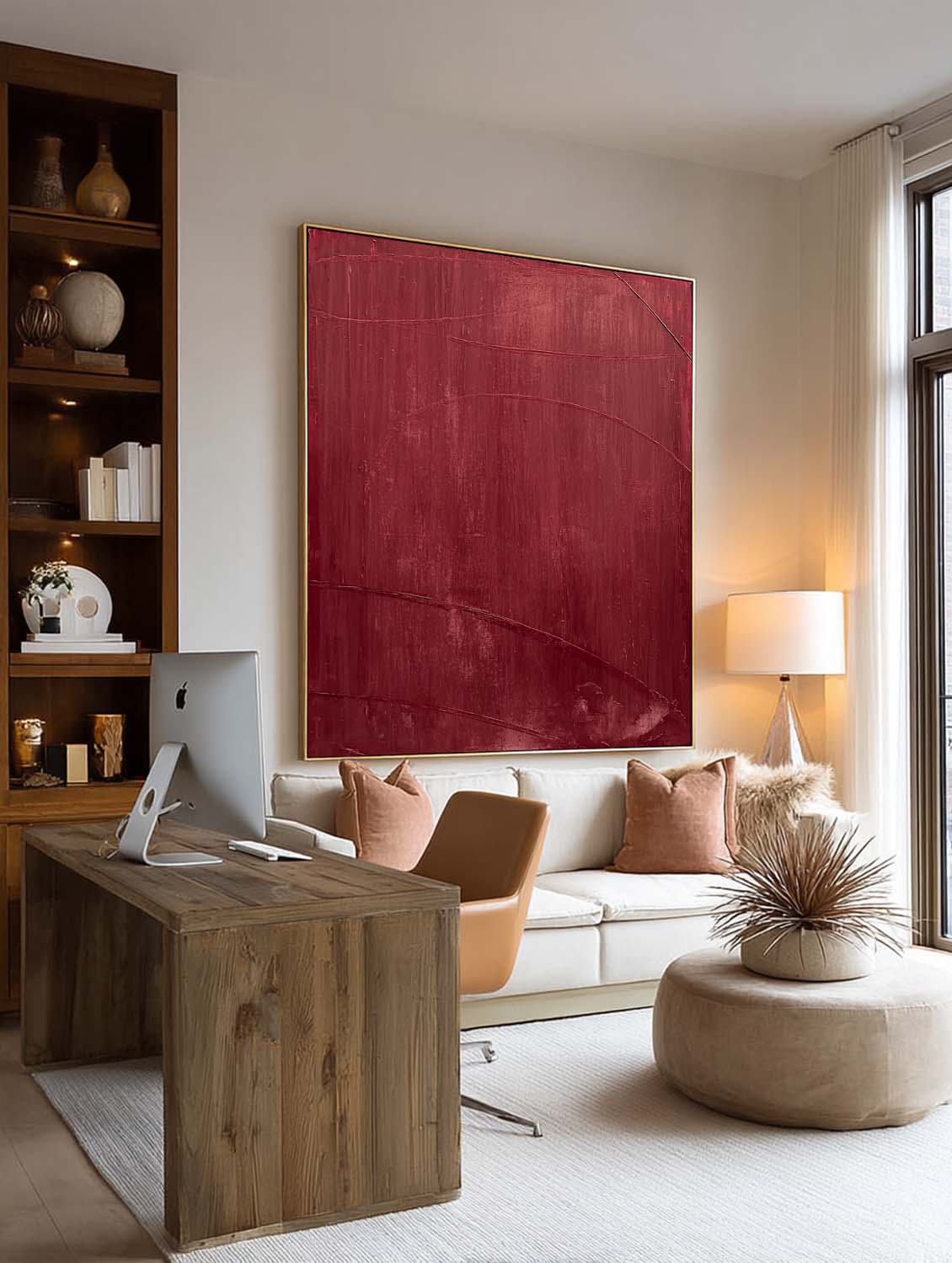 Handmade Deep Red Minimalist Abstract Wall Art Handmade Red Textured Painting Burgundy Textured Abstract Artwork