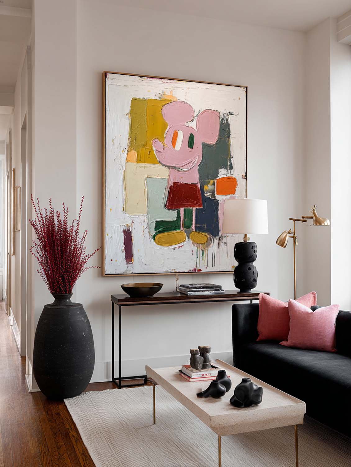 Modern Minimalist Mickey Abstract Oil Painting Large Abstract Mickey Wall Art Contemporary Mickey Abstract Painting