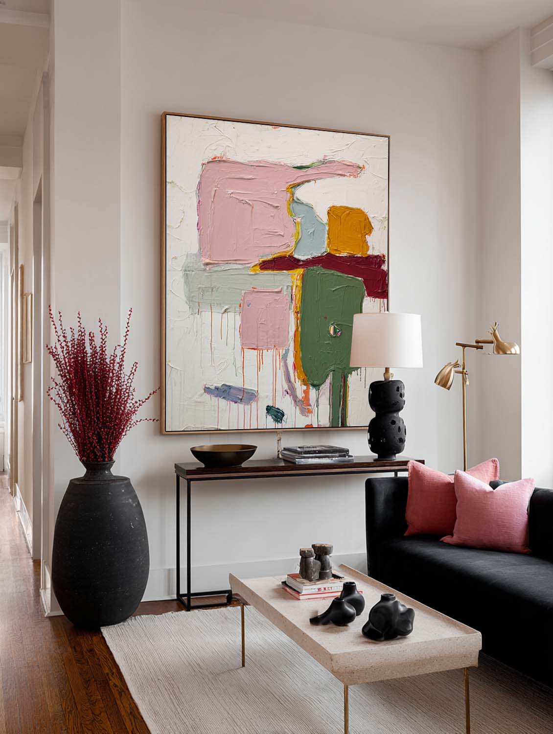 Vertical Multicolor Abstract Oil Painting Multicolor Textured Wall Art Handmade Abstract Canvas Artwork