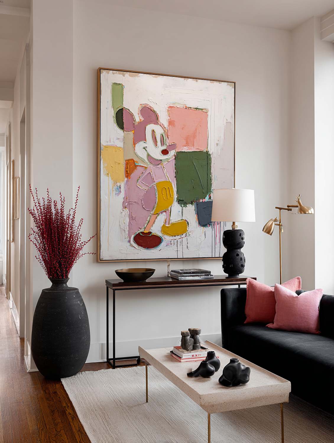 Vertical Mickey Abstract Oil Painting Handmade Vertical Cartoon Abstract Painting Colorful Mickey Canvas Wall Art