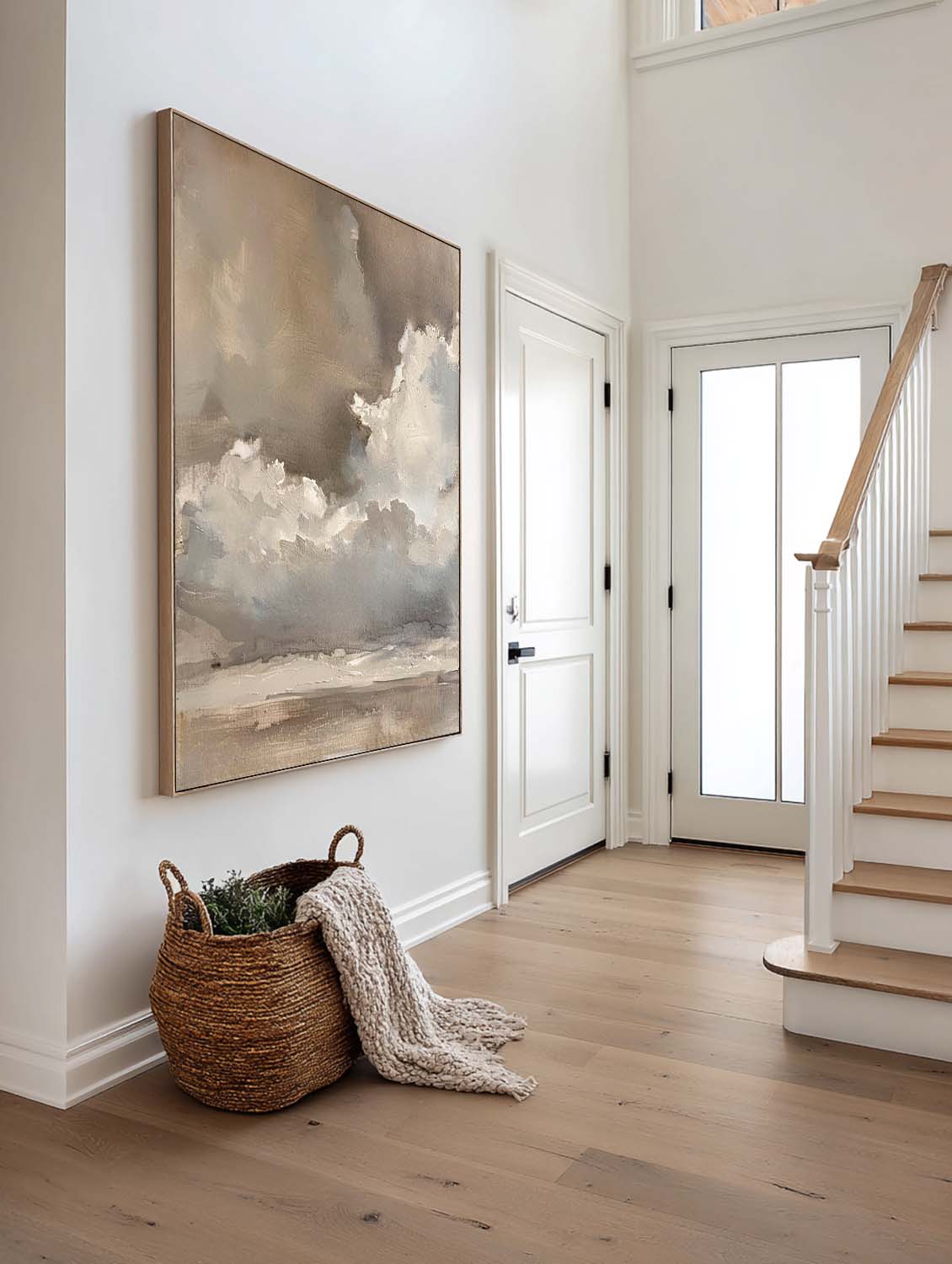 Vintage Beige And Brown Cloud Wall Art Cloudy Sky Oil Painting Vintage Neutral Cloud Painting