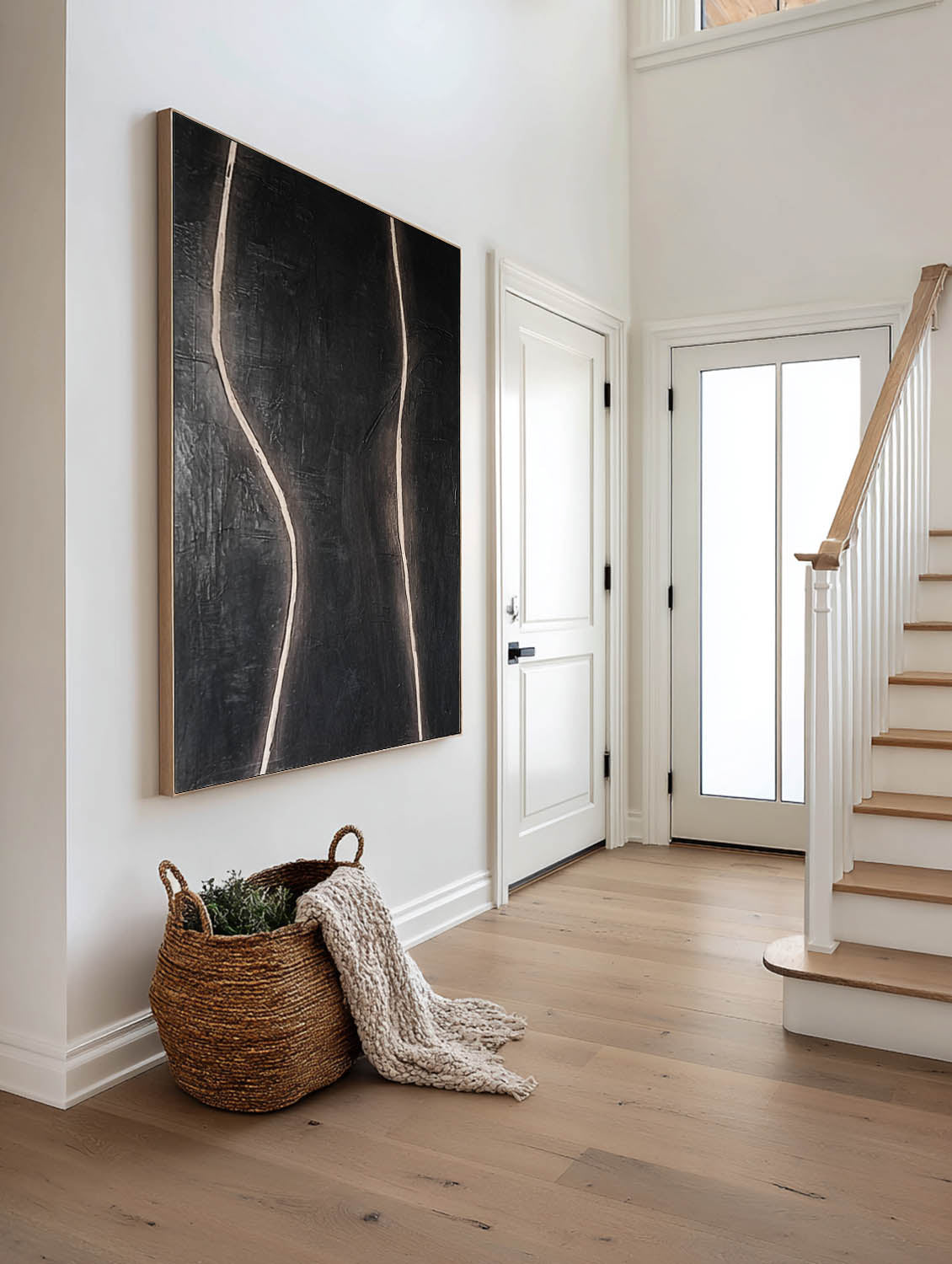 Modern Black Abstract Line Painting Minimalist Black Abstract Line Oil Painting Contemporary Abstract Line Wall Art