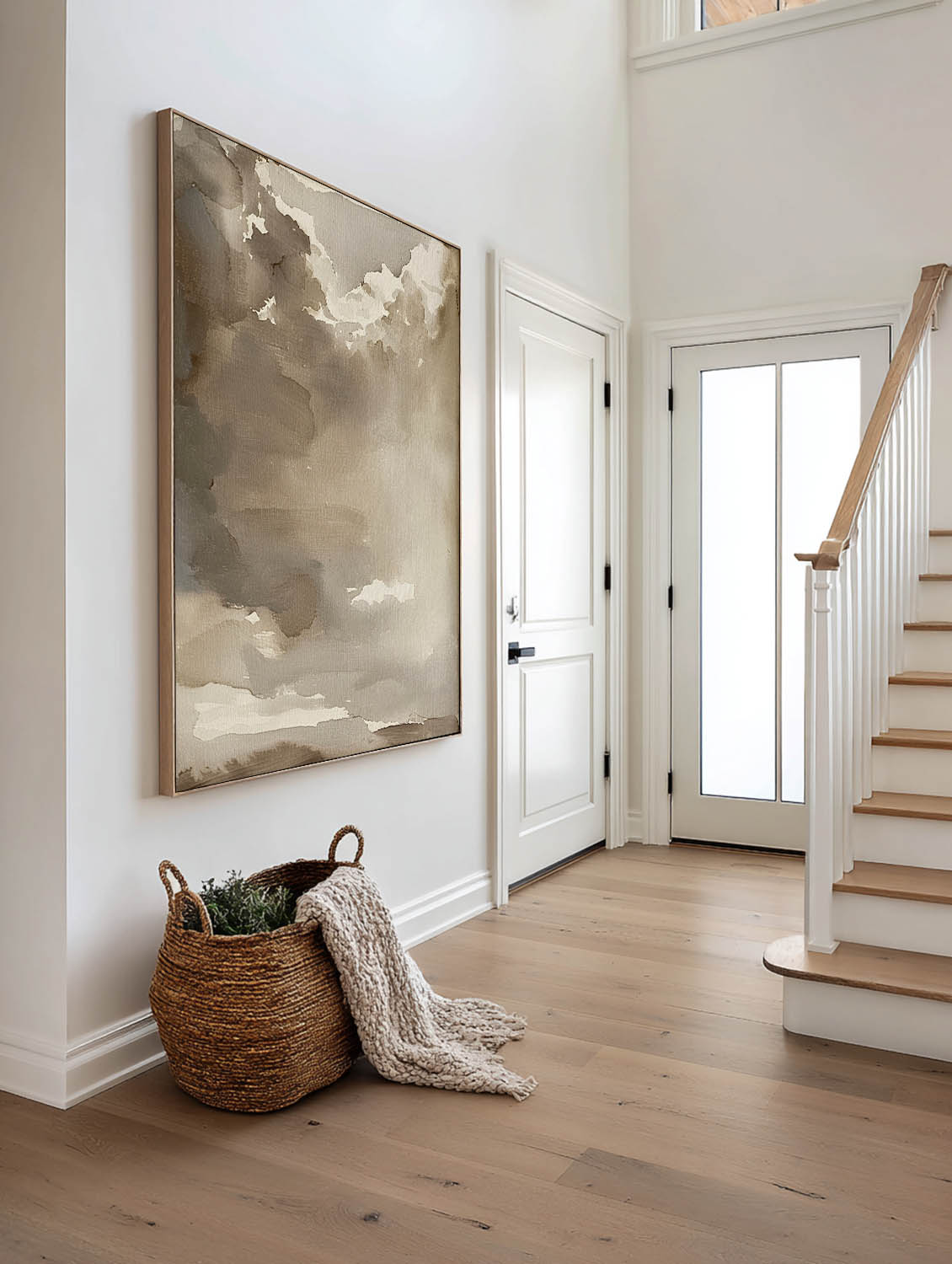 Vintage Cloud Wall Art Sky Beige Cloud Landscape Oil Painting Large Abstract Beige Cloud Painting