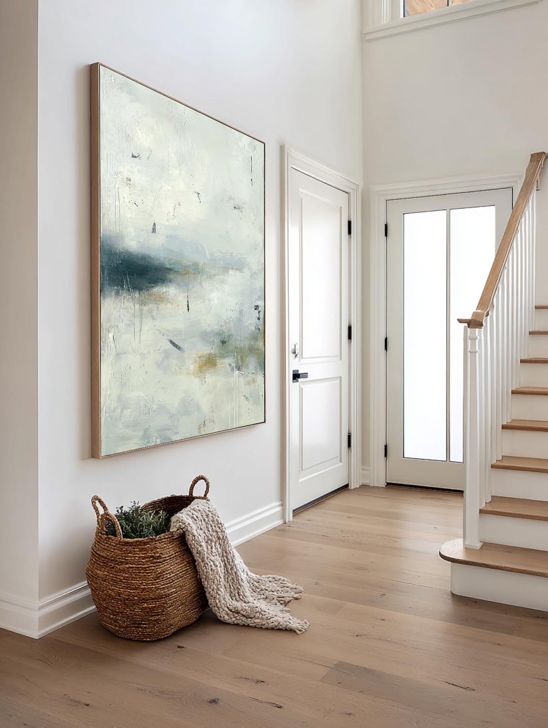 Minimalist Blue Gray Abstract Wall Art Large Wabi Sabi Gray Oil Painting Contemporary Wabi Sabi Canvas Art