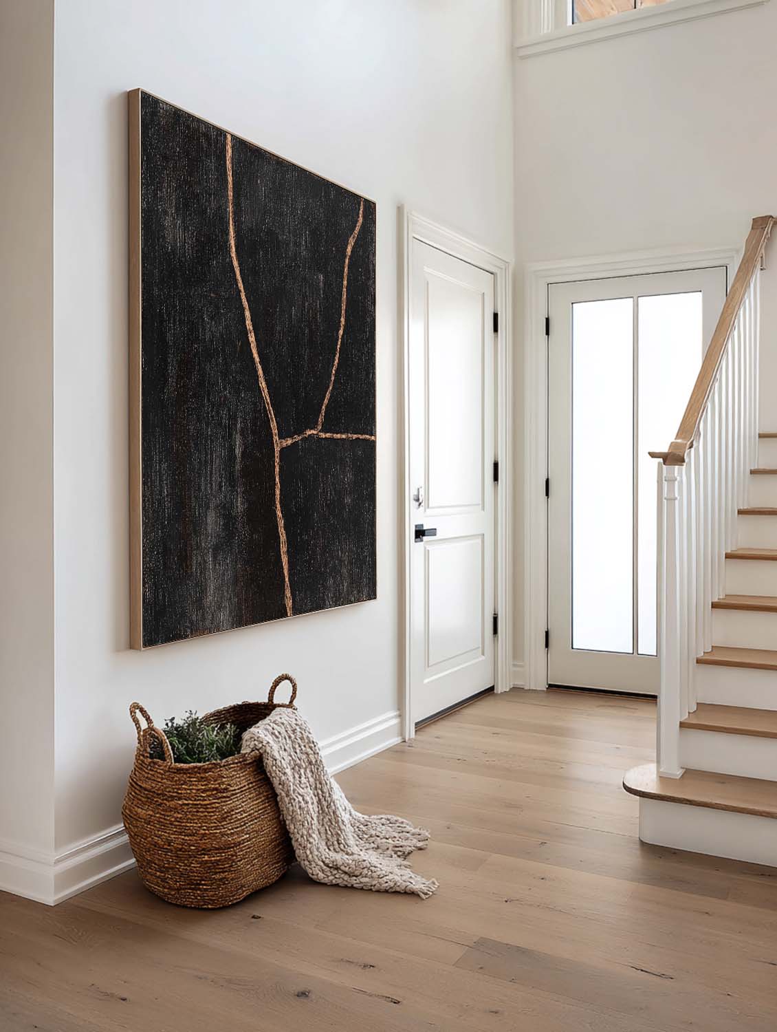 Handmade Black Line Abstract Painting Modern Black Abstract Canvas Painting Contemporary Black Line Oil Painting