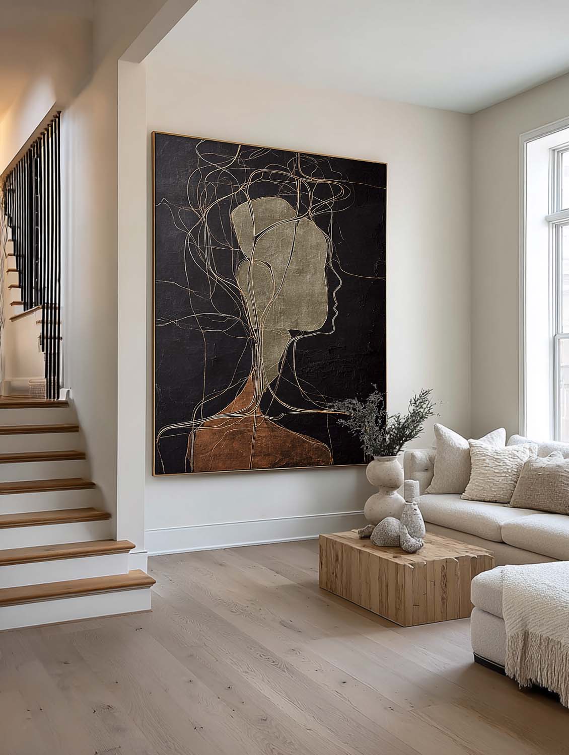 Large Black And Brown Abstract Figure Oil Painting Handmade Abstract Figure Wall Art Handmade Black Abstract Figure Painting