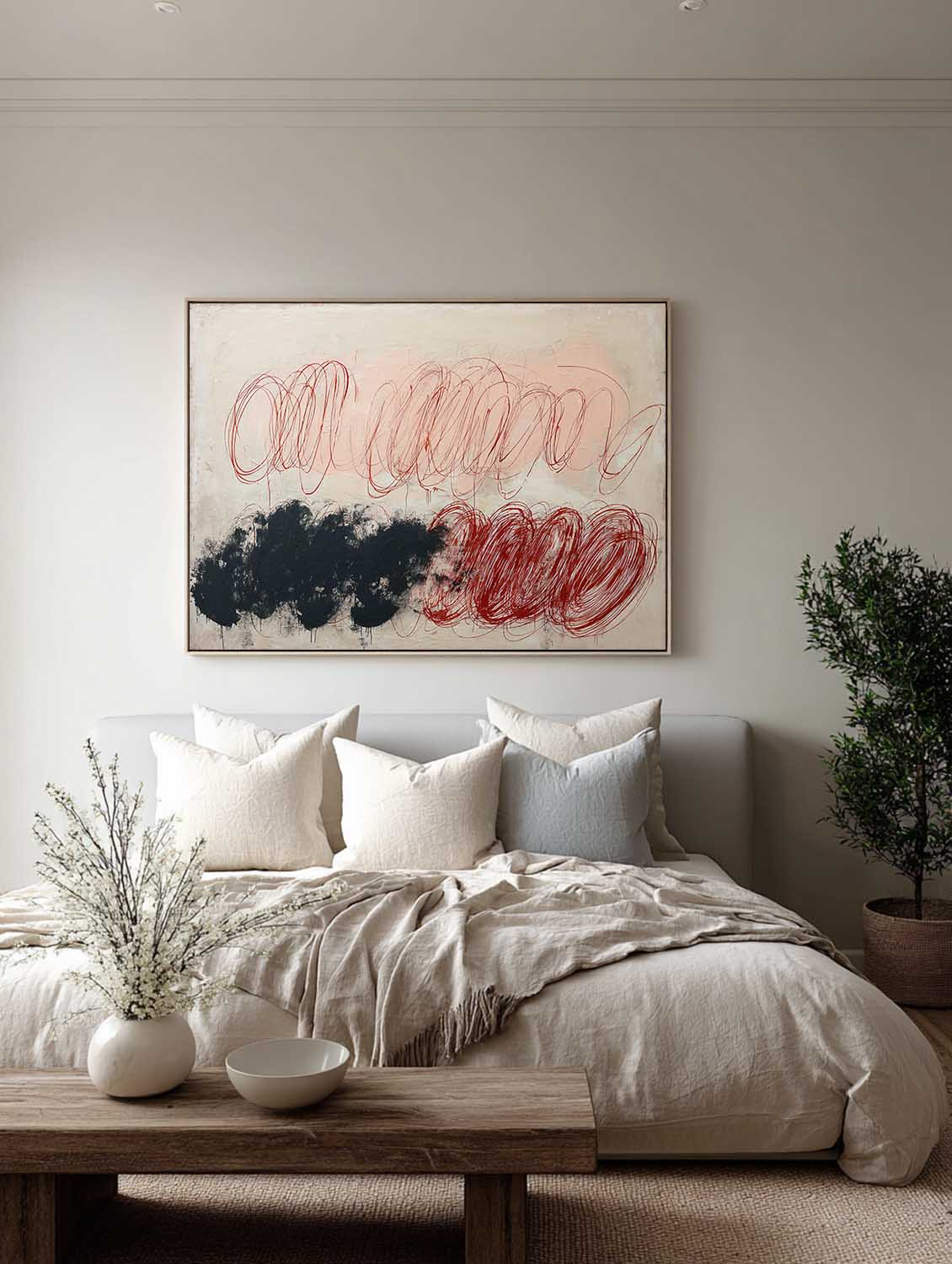 Large Beige And Pink Line Abstract Oil Painting Original Pink Line Wall Art On Canvas Minimalist Line Wall Art
