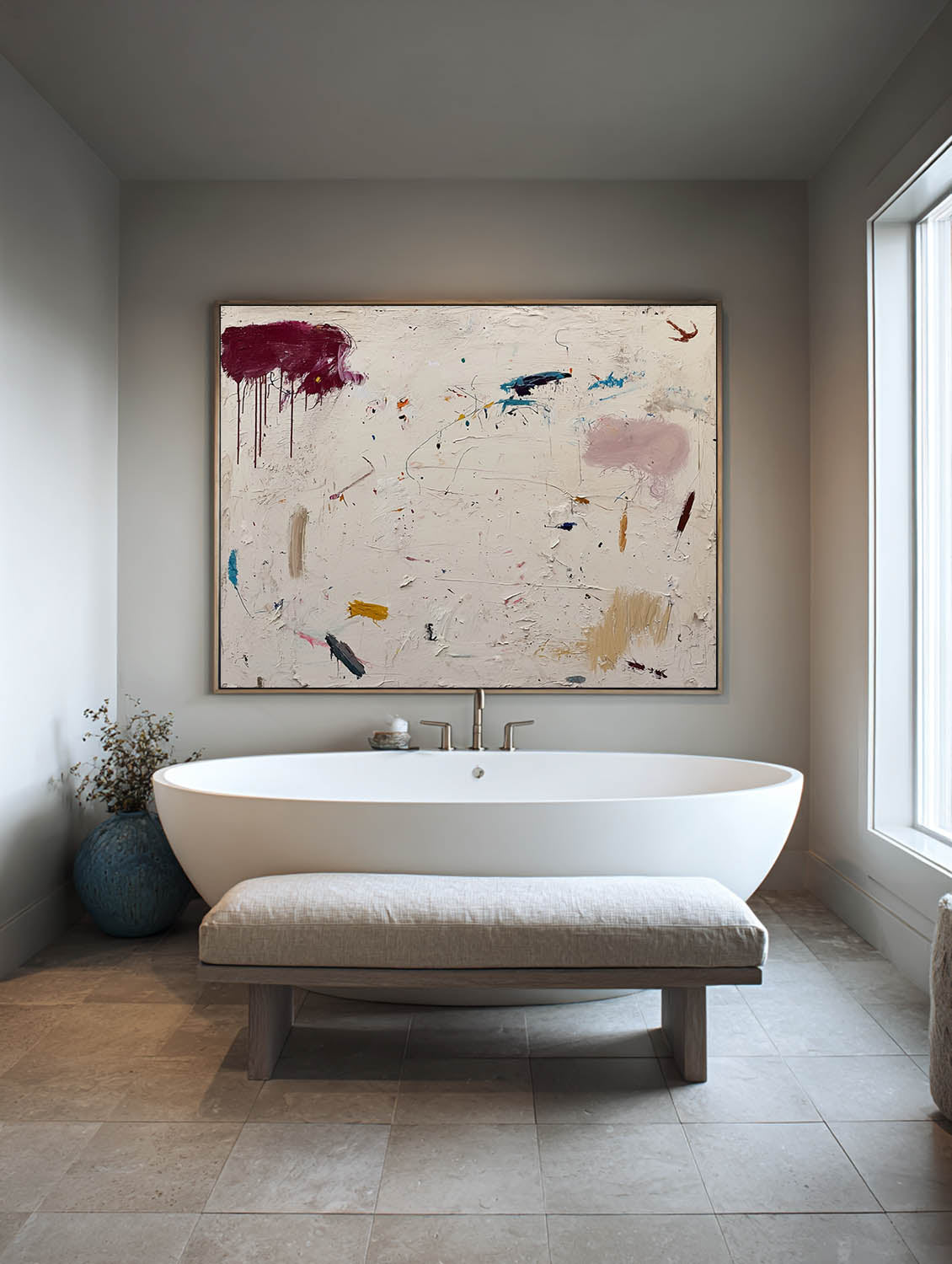 Handmade Neutral Beige And Cream Minimalist Abstract Painting Large Neutral Beige And Cream Textured Canvas Painting