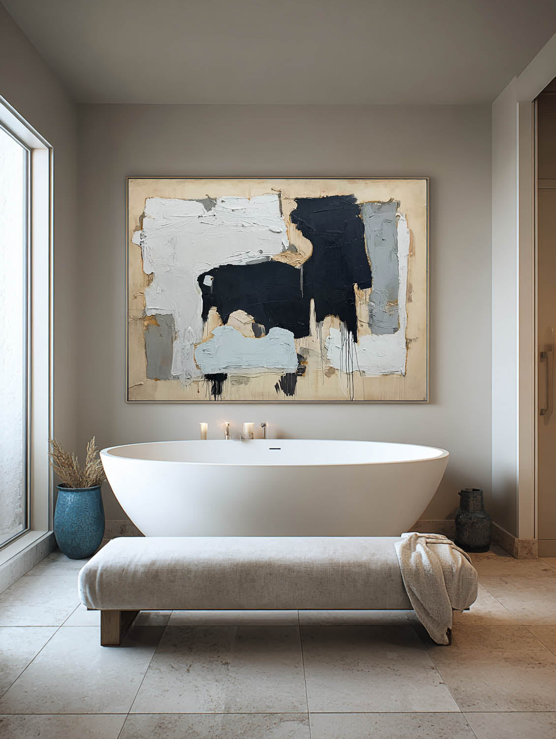 Large Minimalist Beige And Gray Abstract Oil Painting Original Beige And Black Texture Wall Art Neutral Beige Abstract Canvas Art