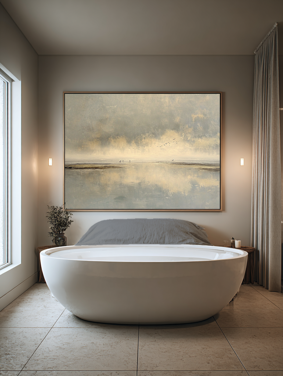 Large Neutral Coastal Oil Painting Textured Handmade Seascape Wall Art In Beige And Gray Original Beige Seascape Painting On Canvas