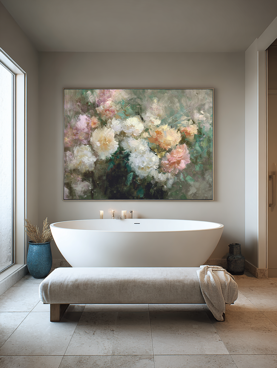 Modern Abstract White Peony Painting Minimalist Beige And White Flower Wall Art Original Abstract Floral Oil Painting