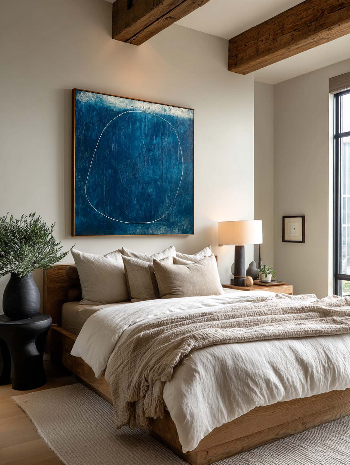 Deep Blue Textured Abstract Painting Handmade Minimalist Circle Art On Canvas Blue Modern Abstract Wall Art