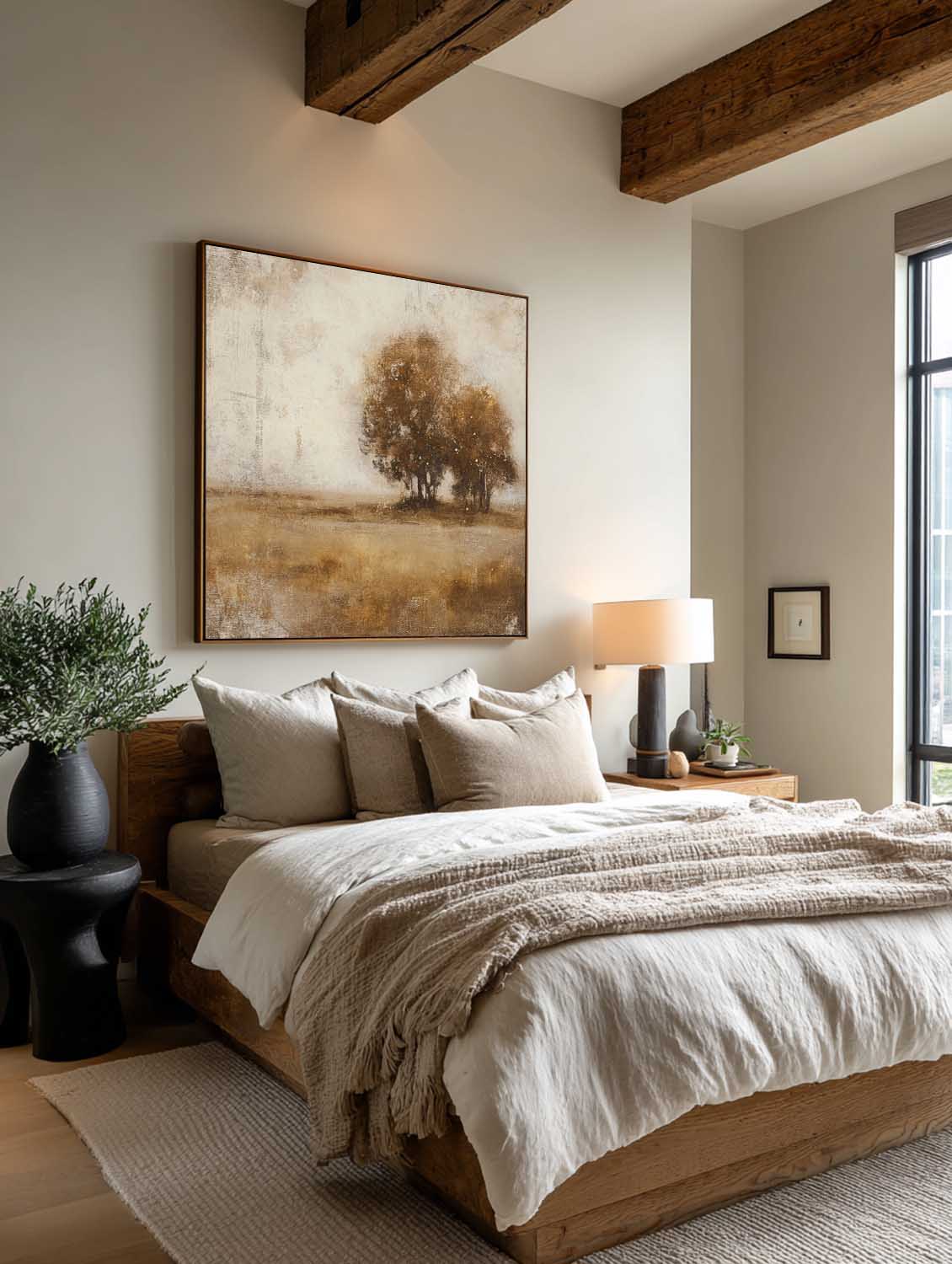 Large Modern Neutral Landscape Oil Painting Neutral Beige And Brown Autumn Tree Oil Painting Beige And Brown Landscape Wall Art