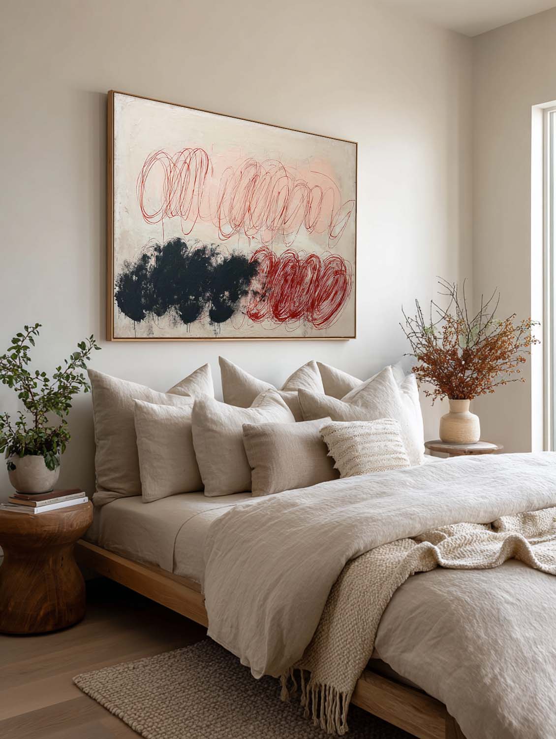 Large Beige And Pink Line Abstract Oil Painting Original Pink Line Wall Art On Canvas Minimalist Line Wall Art