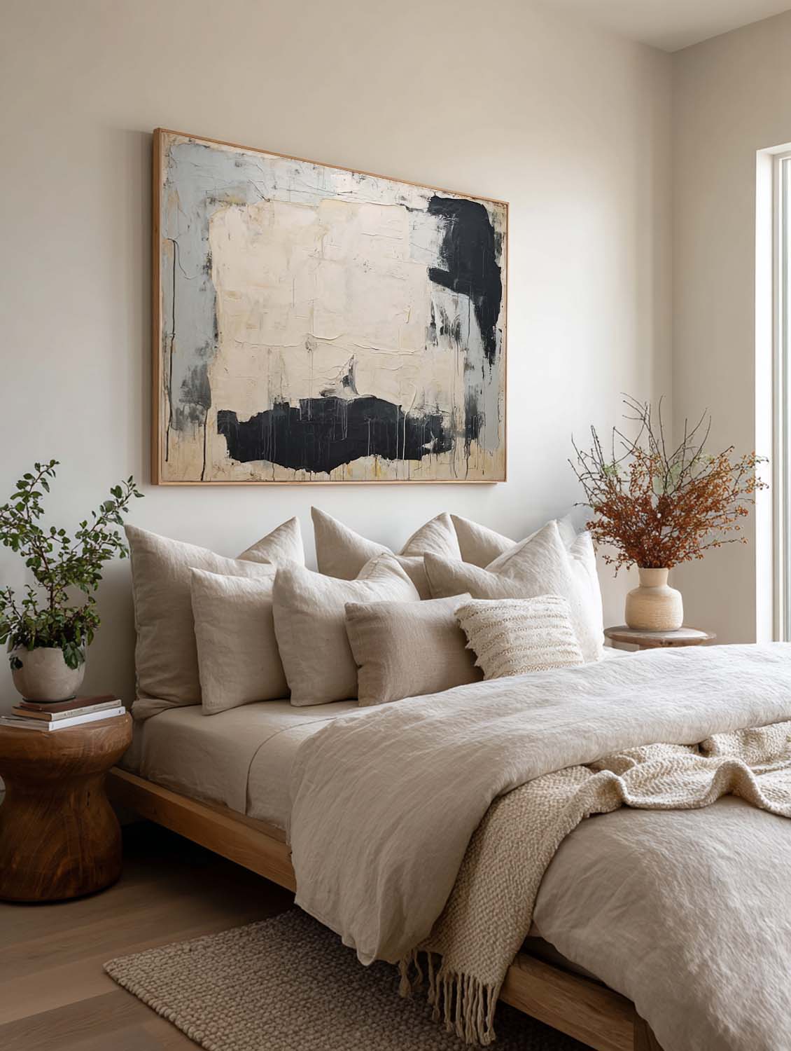 Large Beige Black And Gray Abstract Painting Beige And Black Textured Canvas Art Wabi Sabi Beige Abstract Wall Art