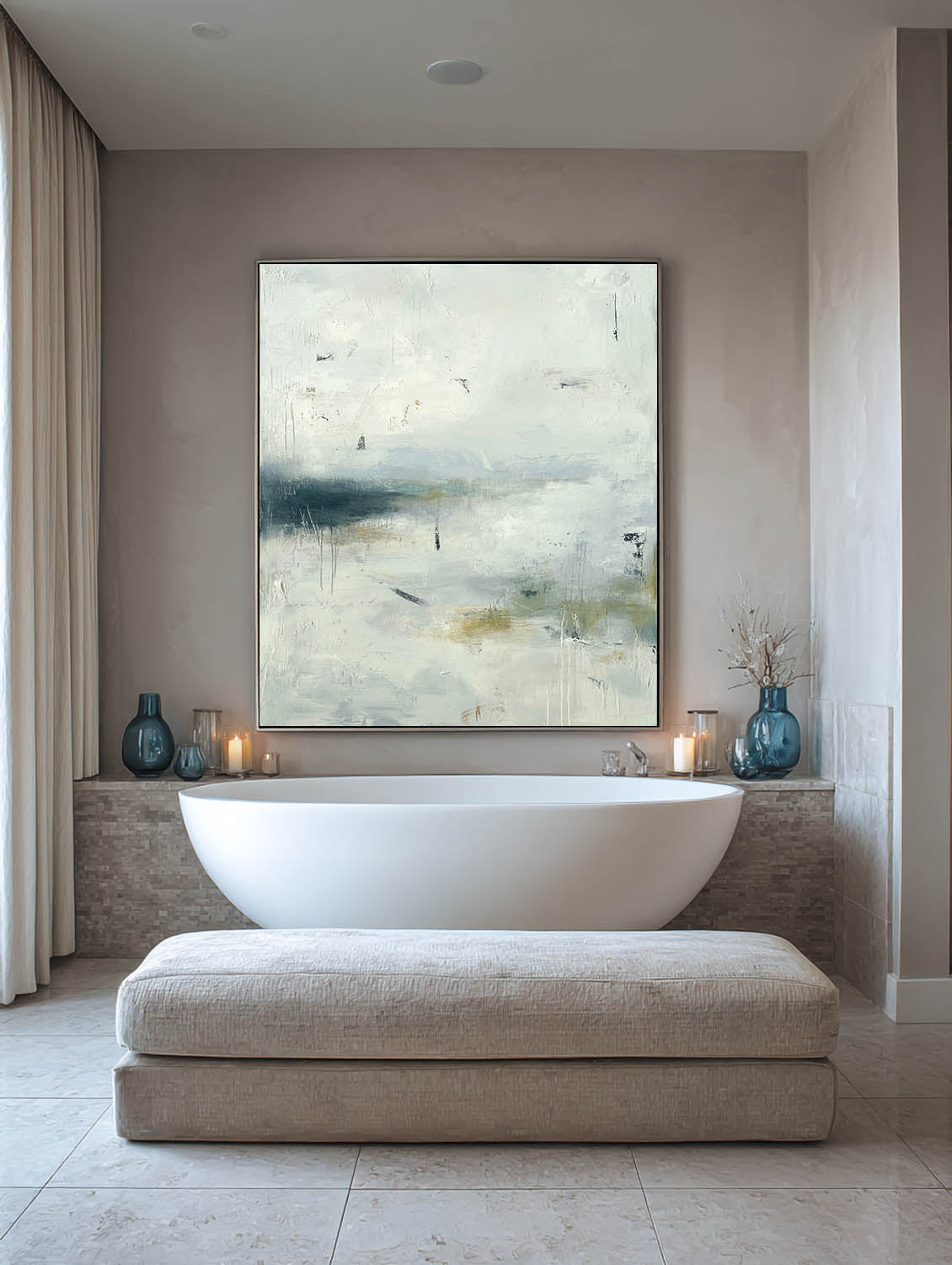 Minimalist Blue Gray Abstract Wall Art Large Wabi Sabi Gray Oil Painting Contemporary Wabi Sabi Canvas Art