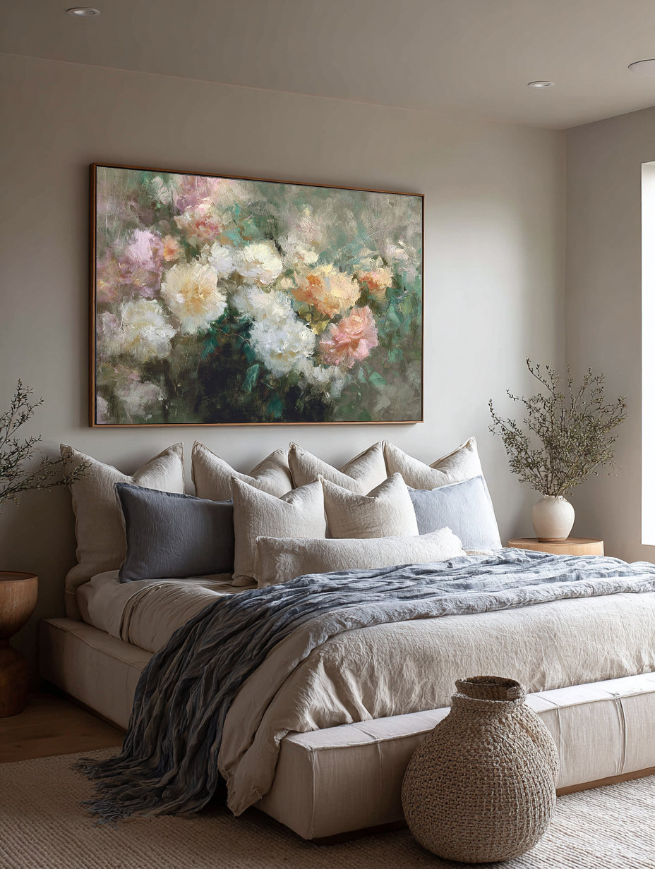 Modern Abstract White Peony Painting Minimalist Beige And White Flower Wall Art Original Abstract Floral Oil Painting