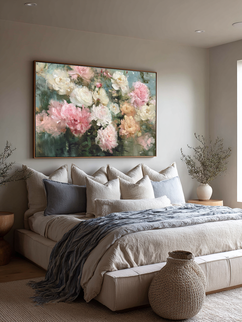 Original Abstract Peony Flower Oil Painting Minimalist Abstract Floral Oil Painting On Canvas Large White And Pink Peony Wall Art