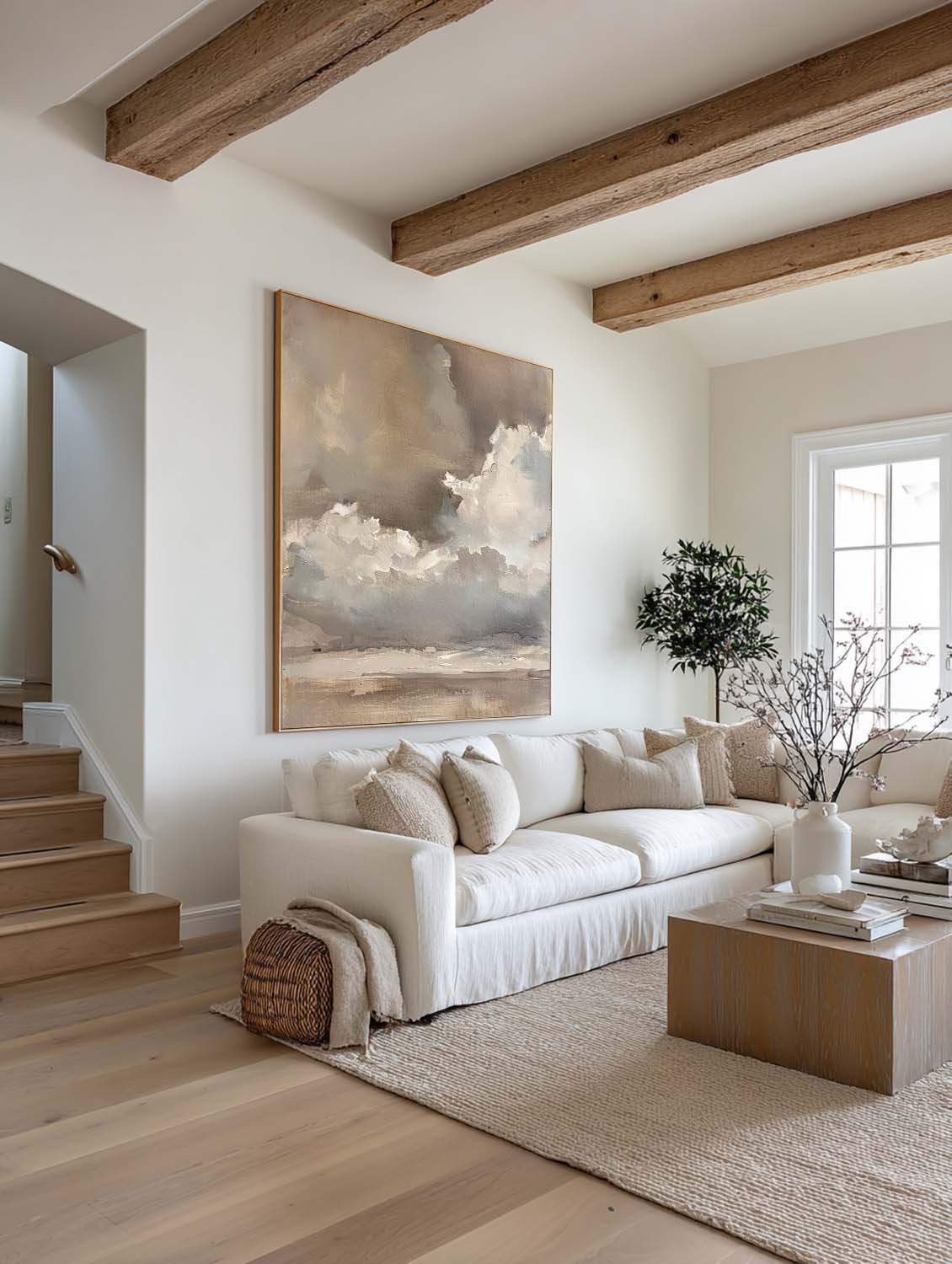 Vintage Beige And Brown Cloud Wall Art Cloudy Sky Oil Painting Vintage Neutral Cloud Painting