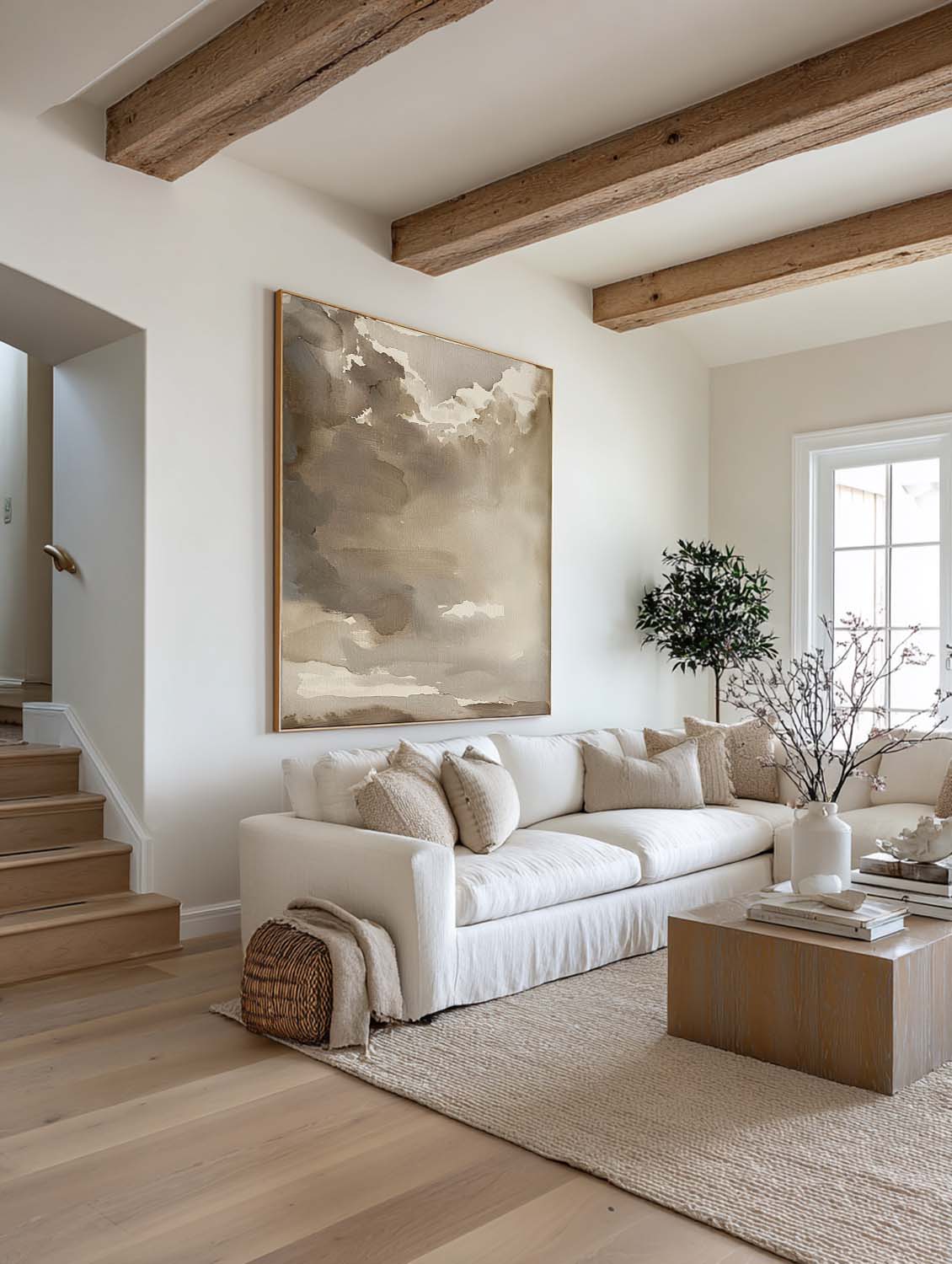 Vintage Cloud Wall Art Sky Beige Cloud Landscape Oil Painting Large Abstract Beige Cloud Painting