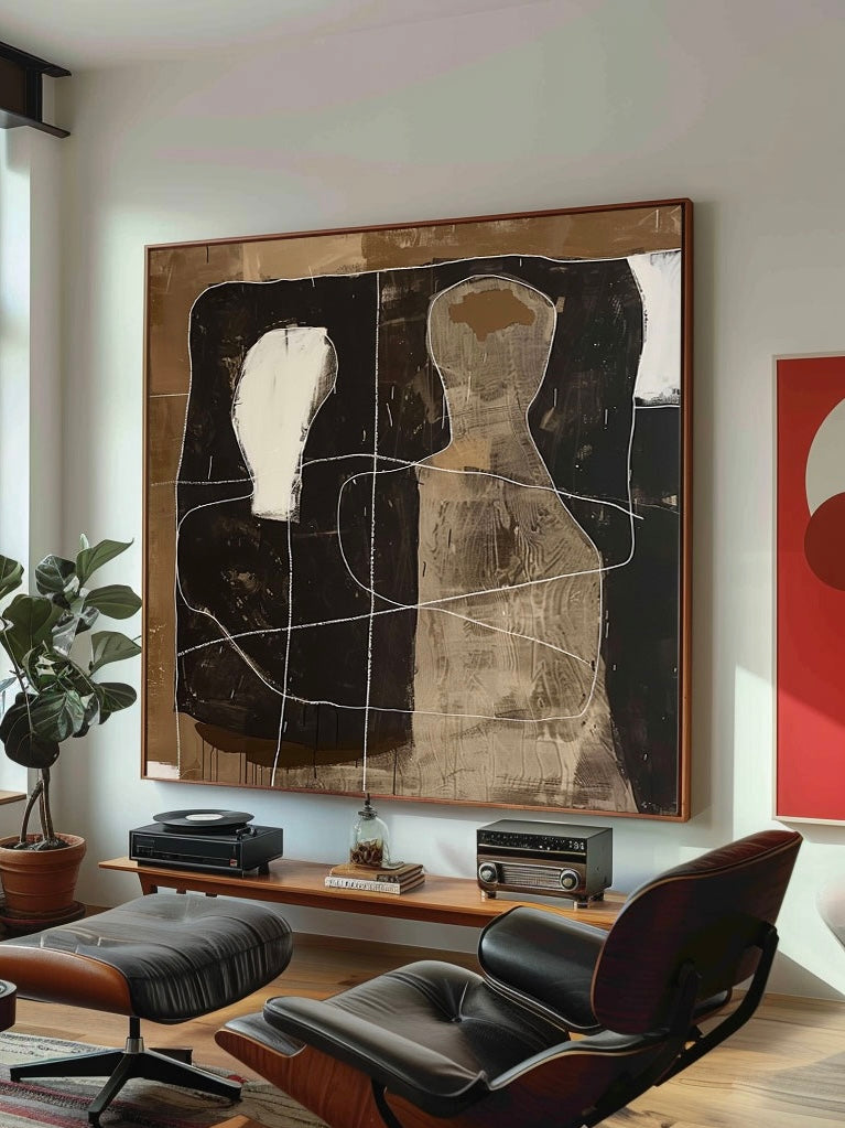 Vintage Minimalist Black And White Figures Painting Retro Black And White Art Retro Black And White Art