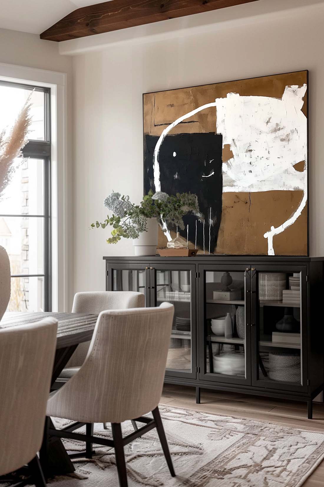 Large Retro White And Brown Wall Art Retro Black And Brown Wall Decor Minimalist Vintage Decor