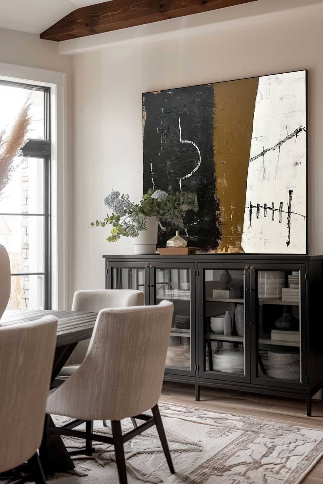 Retro Black And White Oil Painting Black and White Abstract Painting Large Vintage Black And Brown Wall Art