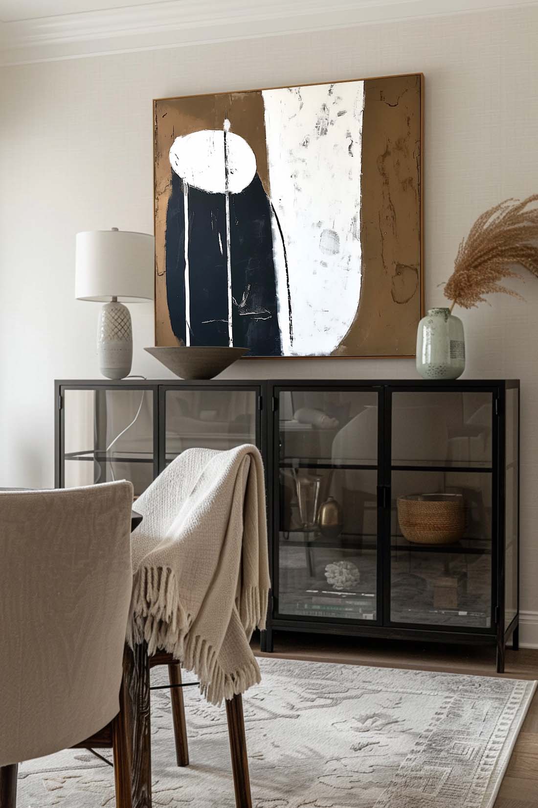 Retro Black And Brown Acrylic Painting Large Wabi Sabi Black And Brown Oil Painting Original Vintage Acrylic Art