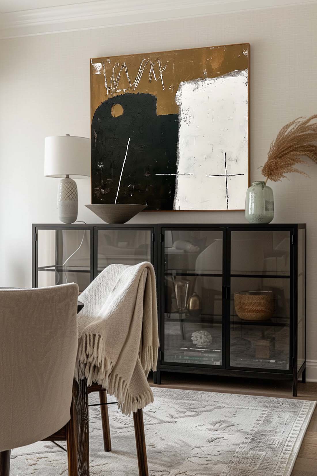 Large Retro Black And Brown Art Neutral Retro Brown & Black Canvas Painting Vintage Minimalist Wall Art